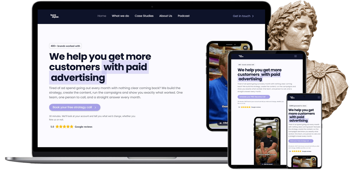 BRANDSHD online fragrance store shown on a laptop and phone beside branded packaging